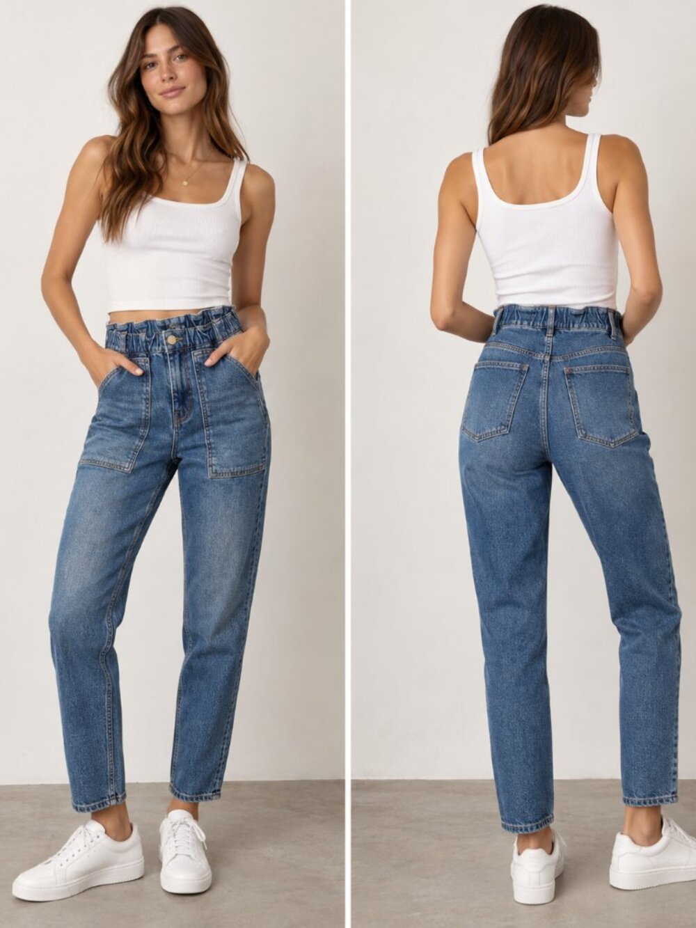 NWT AQUA High Rise Paperbag Waist Jeans Size 25 Medium Wash